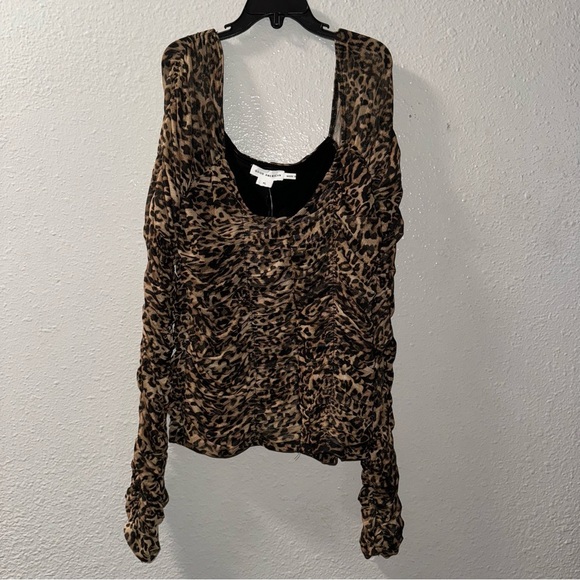 NWT Good American Ruched Cheetah Print Mesh Top XL - Picture 2 of 4